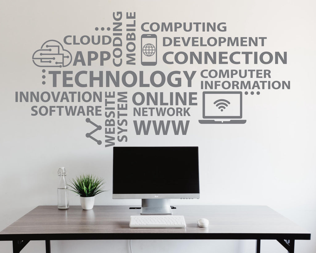 Technology Wall Decal, Circuit Board Wall Vinyl, Office Wall Decor, Business Software Wall Sticker, Computer It Decor Office 1197RS