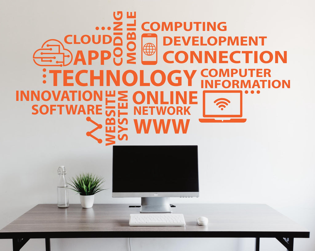 Technology Wall Decal, Circuit Board Wall Vinyl, Office Wall Decor, Business Software Wall Sticker, Computer It Decor Office 1197RS