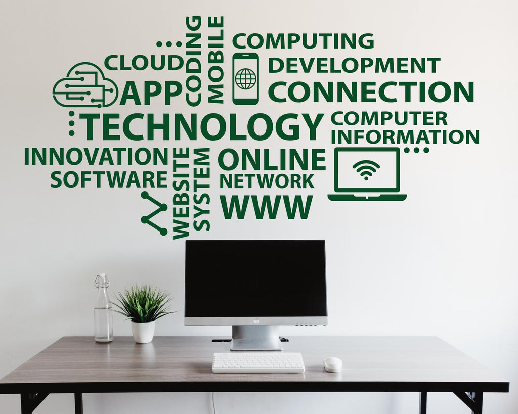 Technology Wall Decal, Circuit Board Wall Vinyl, Office Wall Decor, Business Software Wall Sticker, Computer It Decor Office 1197RS