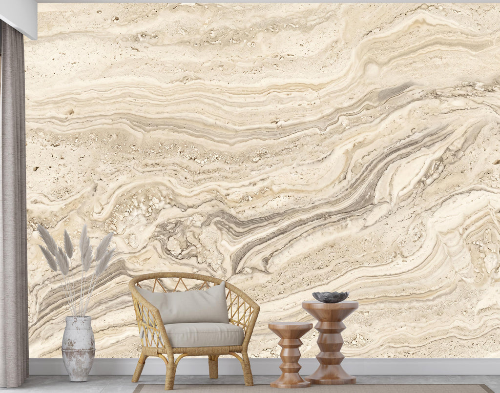 Beige Marble Wallpaper | Neutral Stone Effect Wall Mural | Luxury Travertine Wallpaper | Modern Abstract Wall Decor | Peel and Stick 1199RS