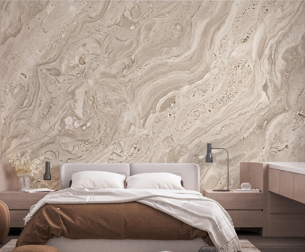 Beige Marble Wallpaper | Neutral Stone Effect Wall Mural | Luxury Travertine Wallpaper | Modern Abstract Wall Decor | Peel and Stick 1200RS