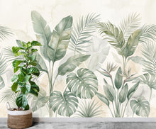 Load image into Gallery viewer, Tropical Botanical Wallpaper, Palm Leaf Wall Mural, Monstera Banana Leaf Wallpaper, Neutral Jungle Decor, Peel and Stick Wallpaper 1202RS