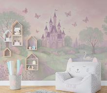 Load image into Gallery viewer, Princess Castle Pastel Wall Graphics Peel and Stick Girl room Wallpaper Nursery Self Adhesive Butterfly nursery wall decor Mural 1203RS