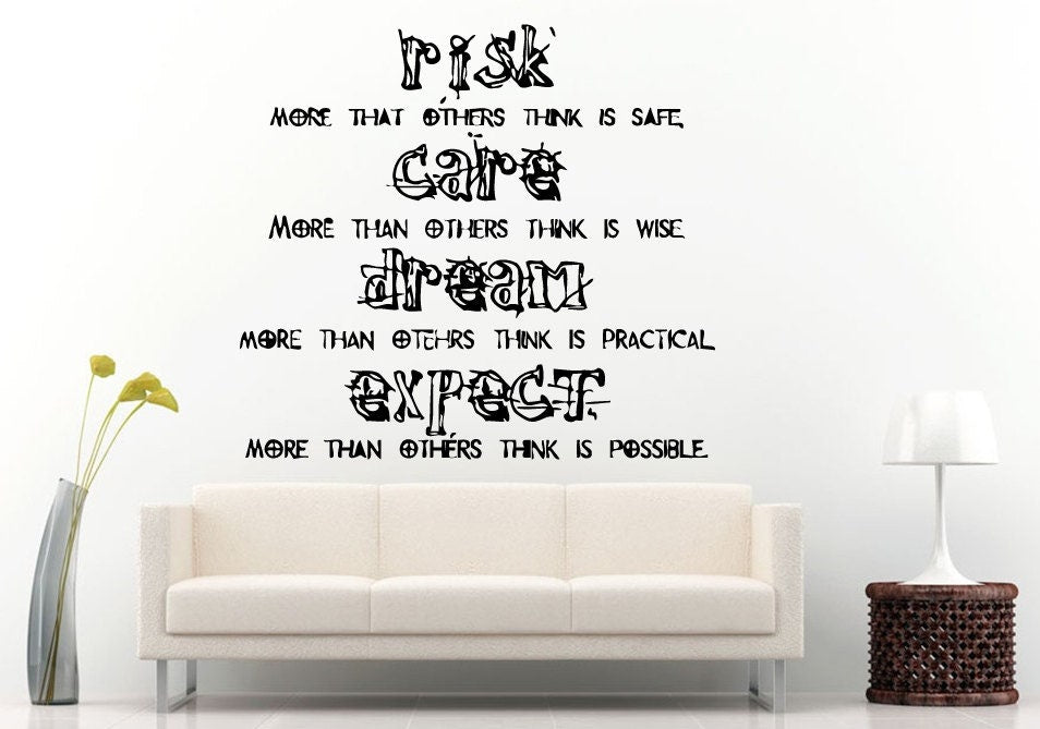 Risk Safe Care Wise Dream Practical Expect Possible Quote Citation Saying Words Wall Decal Vinyl Sticker Mural Room Decor L1135
