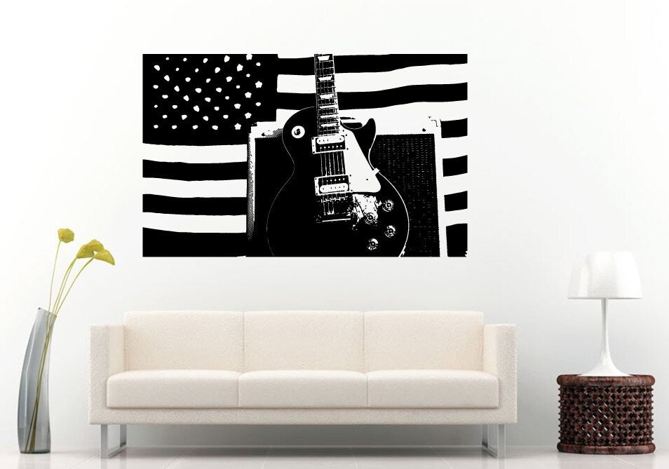 Acoustical Guitar Amplifier Bass Speaker American Country Flag Music Musical Wall Decal Vinyl Sticker Mural Room Decor L1137