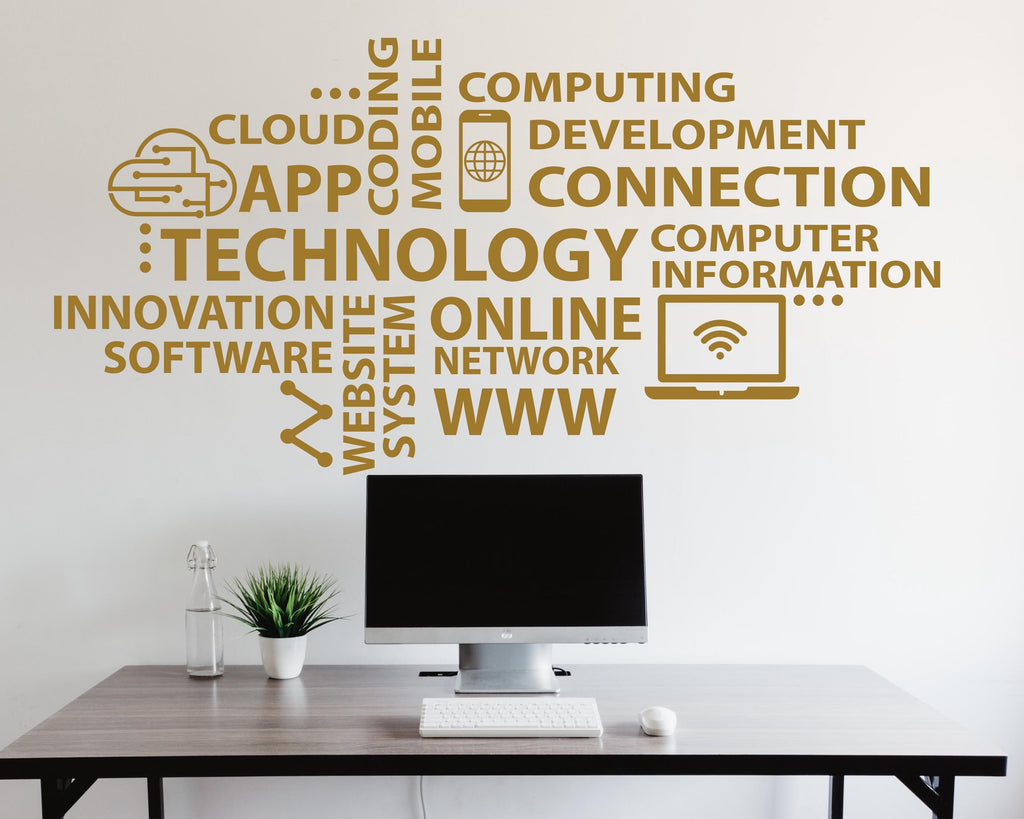 Technology Wall Decal, Circuit Board Wall Vinyl, Office Wall Decor, Business Software Wall Sticker, Computer It Decor Office 1197RS