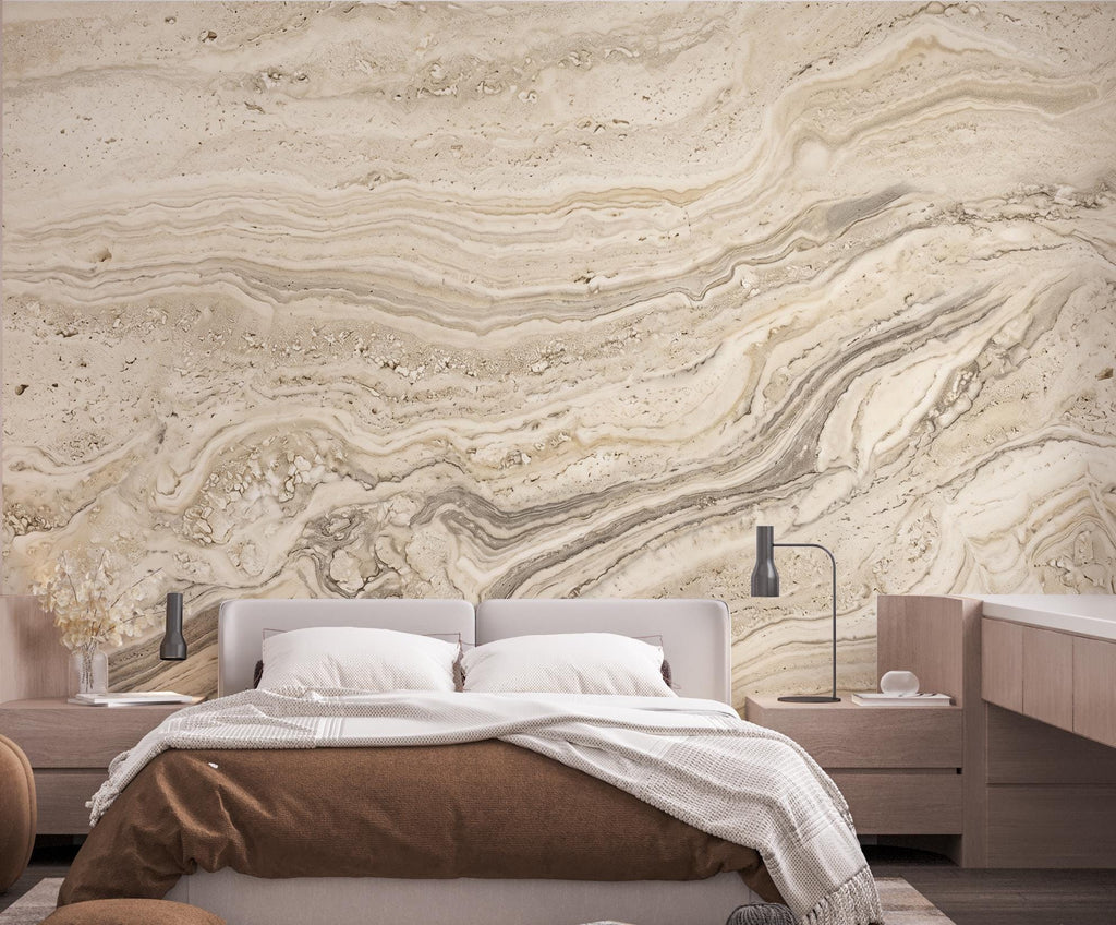 Beige Marble Wallpaper | Neutral Stone Effect Wall Mural | Luxury Travertine Wallpaper | Modern Abstract Wall Decor | Peel and Stick 1199RS