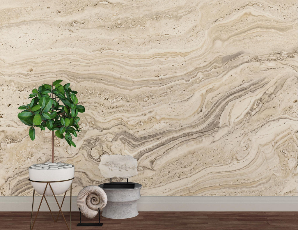 Beige Marble Wallpaper | Neutral Stone Effect Wall Mural | Luxury Travertine Wallpaper | Modern Abstract Wall Decor | Peel and Stick 1199RS