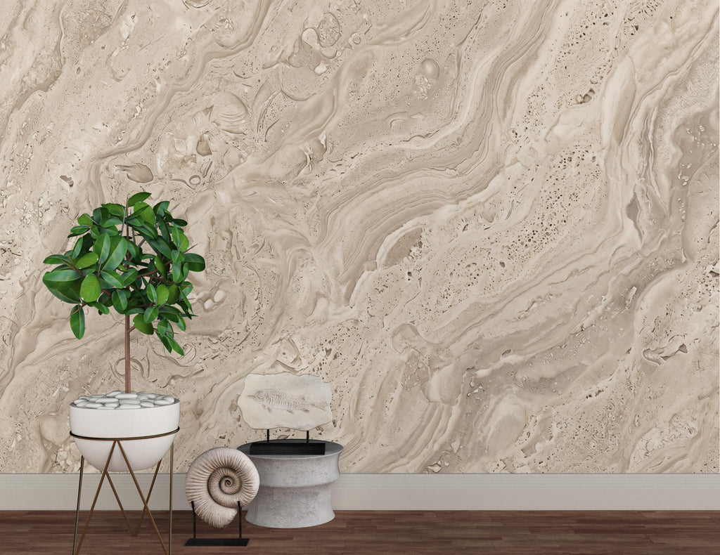 Beige Marble Wallpaper | Neutral Stone Effect Wall Mural | Luxury Travertine Wallpaper | Modern Abstract Wall Decor | Peel and Stick 1200RS