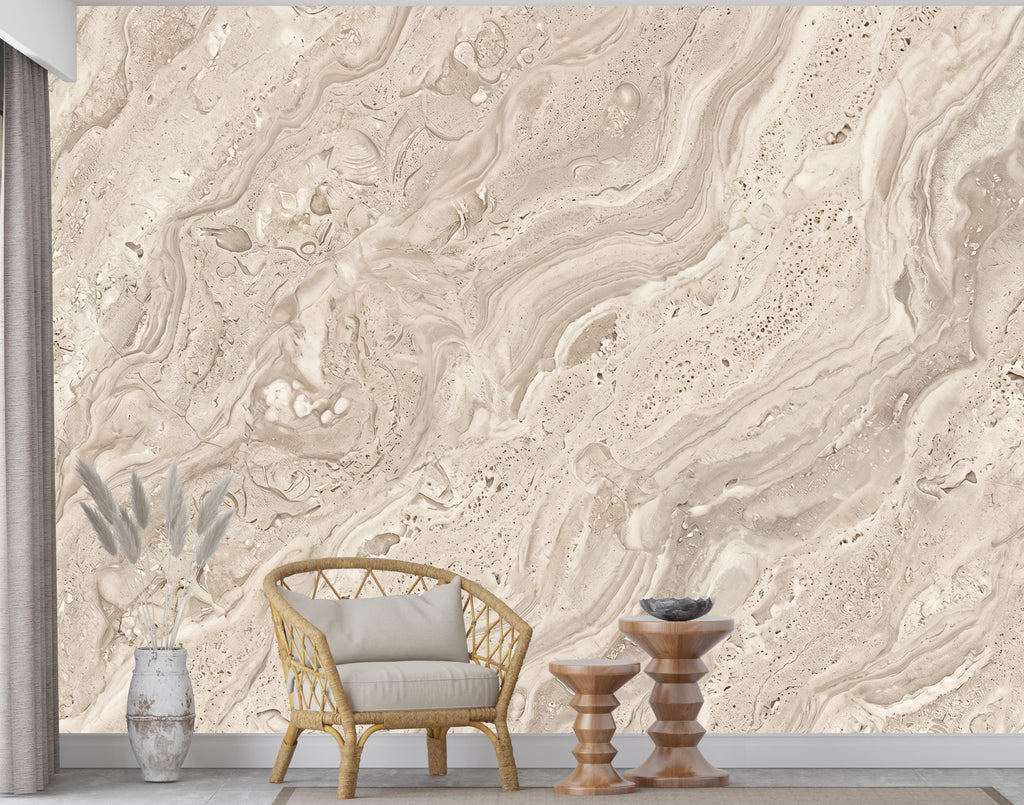 Beige Marble Wallpaper | Neutral Stone Effect Wall Mural | Luxury Travertine Wallpaper | Modern Abstract Wall Decor | Peel and Stick 1200RS