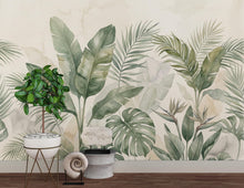Load image into Gallery viewer, Tropical Botanical Wallpaper, Palm Leaf Wall Mural, Monstera Banana Leaf Wallpaper, Neutral Jungle Decor, Peel and Stick Wallpaper 1202RS