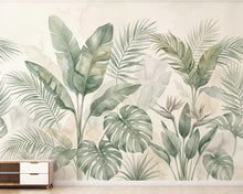 Load image into Gallery viewer, Tropical Botanical Wallpaper, Palm Leaf Wall Mural, Monstera Banana Leaf Wallpaper, Neutral Jungle Decor, Peel and Stick Wallpaper 1202RS