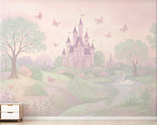 Load image into Gallery viewer, Princess Castle Pastel Wall Graphics Peel and Stick Girl room Wallpaper Nursery Self Adhesive Butterfly nursery wall decor Mural 1203RS