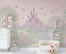 Load image into Gallery viewer, Princess Castle Pastel Wall Graphics Peel and Stick Girl room Wallpaper Nursery Self Adhesive Butterfly nursery wall decor Mural 1203RS