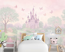 Load image into Gallery viewer, Princess Castle Pastel Wall Graphics Peel and Stick Girl room Wallpaper Nursery Self Adhesive Butterfly nursery wall decor Mural 1203RS