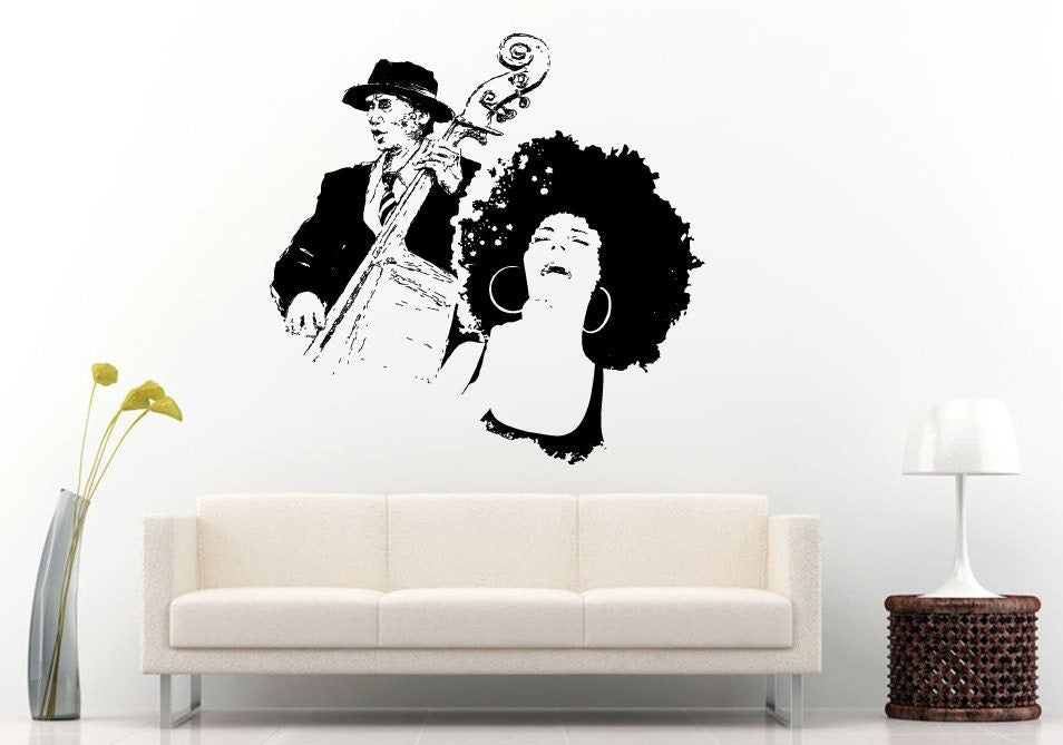 Jazz Sax Saxophone Instrument Tool Band Musical Genre Woman Man Vocalist Microphone Band Wall Decal Vinyl Sticker Mural Room Decor L1149