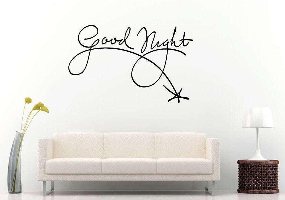 Good Night Words Shooting Star Sleep Quote Citation Saying Bedroom Sleeping Room Wall Decal Vinyl Sticker Mural Room Decor L1157