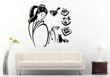 Load image into Gallery viewer, Sushi Japanese Food Girl Lady Woman Kimono Drinking Saki Kitchen Wall Decal Vinyl Sticker Mural Room Decor L1167