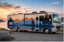 Load image into Gallery viewer, Mountain Lake RV Decal, Camper Mountain Sticker, Forest RV Graphics, Travel Trailer Decal, Mountain Sunset RV Wrap, Camping Vinyl cv001