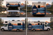 Load image into Gallery viewer, Mountain Lake RV Decal, Camper Mountain Sticker, Forest RV Graphics, Travel Trailer Decal, Mountain Sunset RV Wrap, Camping Vinyl cv001