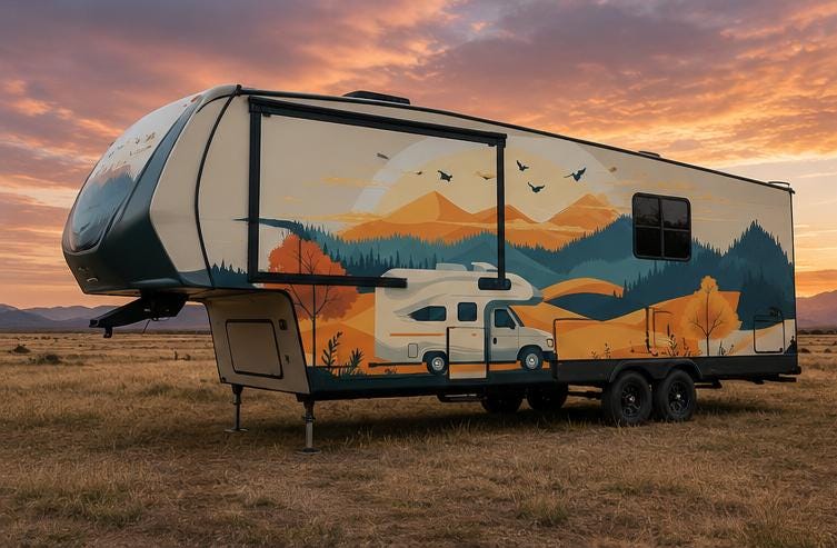 Teardrop Camper Decal, Mountain RV Decal, Forest Trailer Sticker, Travel Trailer Graphic, Camper Wrap, Nature RV Graphics, Camping cv002