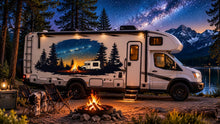 Load image into Gallery viewer, Camping RV Decal, Night Sky Camper Sticker, Campfire RV Wrap, Mountain Forest RV Graphics, Motorhome Vinyl Decal Milky Way Camper Wrap cv003