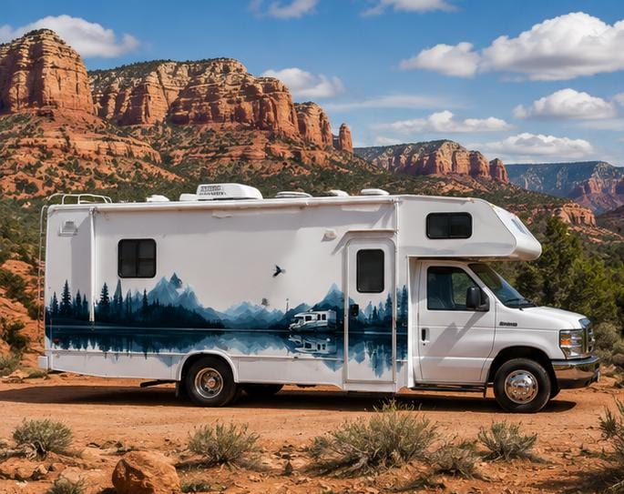 Mountain Lake RV Decal, Fifth Wheel Camper Graphic, Mountain Reflection RV Wrap, Forest Camper Decal, Motorhome Vinyl Sticker, Travel cv004