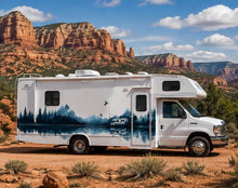 Load image into Gallery viewer, Mountain Lake RV Decal, Fifth Wheel Camper Graphic, Mountain Reflection RV Wrap, Forest Camper Decal, Motorhome Vinyl Sticker, Travel cv004