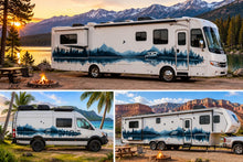Load image into Gallery viewer, Mountain Lake RV Decal, Fifth Wheel Camper Graphic, Mountain Reflection RV Wrap, Forest Camper Decal, Motorhome Vinyl Sticker, Travel cv004