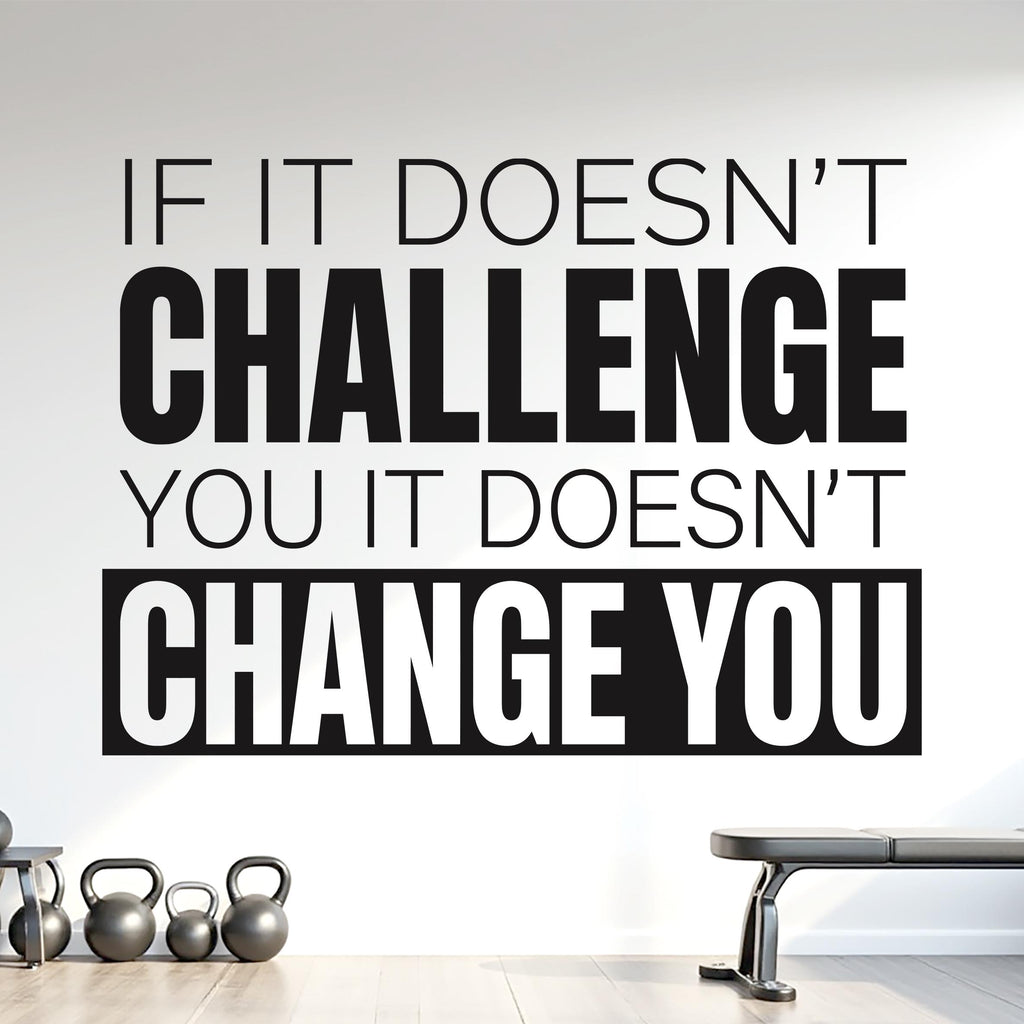 If It Doesn't Challenge You It Doesn't Change You Wall Decal, Gym Quote Wall Decal, Motivation Sticker, Home Gym Decor, Workout 1212RS