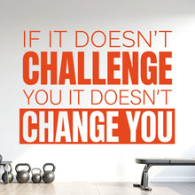Load image into Gallery viewer, If It Doesn't Challenge You It Doesn't Change You Wall Decal, Gym Quote Wall Decal, Motivation Sticker, Home Gym Decor, Workout 1212RS