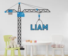 Load image into Gallery viewer, Construction Cranes wall decal Construction Custom Name Wall Decal Kids Decal Personalized Gifts Nursery wall Vinyl Sticker Decor 1219RS