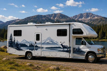 Load image into Gallery viewer, Mountain Wildlife RV Decal, Elk Camper Graphic, Mountain Lake RV Wrap, Forest Motorhome Decal, Scenic Travel Trailer Sticker cv005