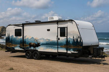 Load image into Gallery viewer, Mountain Elk RV Decal, Camper Mountain Lake Vinyl Graphic, Travel Trailer Decal, Motorhome Side Wrap, Nature RV Sticker cv006