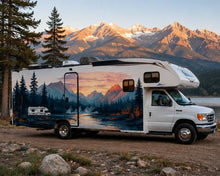Load image into Gallery viewer, Mountain Sunset RV Decal, Camper Lake Landscape Wrap, Travel Trailer Vinyl Graphic, Motorhome Nature Sticker, RV Side Decal cv008