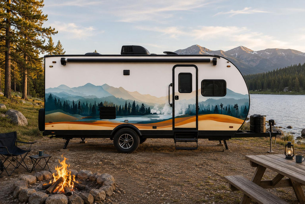 Mountain Forest RV Decal, Fifth Wheel Camper Wrap, Travel Trailer Landscape Vinyl, Motorhome Side Graphic, Nature RV Sticker cv009