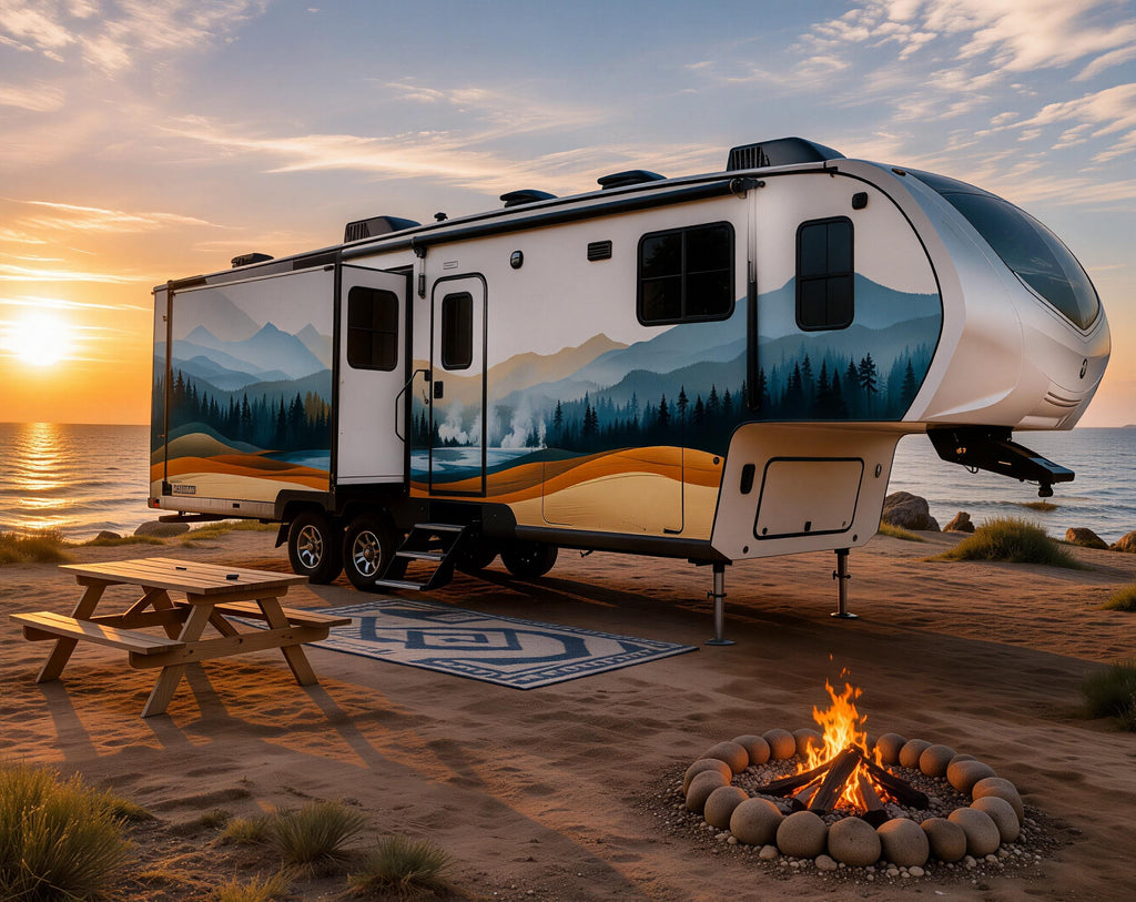 Mountain Forest RV Decal, Fifth Wheel Camper Wrap, Travel Trailer Landscape Vinyl, Motorhome Side Graphic, Nature RV Sticker cv009