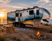 Load image into Gallery viewer, Mountain Forest RV Decal, Fifth Wheel Camper Wrap, Travel Trailer Landscape Vinyl, Motorhome Side Graphic, Nature RV Sticker cv009