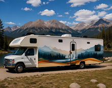 Load image into Gallery viewer, Mountain Forest RV Decal, Fifth Wheel Camper Wrap, Travel Trailer Landscape Vinyl, Motorhome Side Graphic, Nature RV Sticker cv009