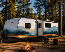 Load image into Gallery viewer, Mountain Forest RV Decal, Fifth Wheel Camper Wrap, Travel Trailer Landscape Vinyl, Motorhome Side Graphic, Nature RV Sticker cv009