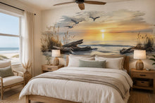 Load image into Gallery viewer, Coastal Sunrise Wall Mural, Beach Bedroom Wallpaper, Airbnb Coastal Decor, Ocean Wall Mural, Peel and Stick Wallpaper, Beach House
