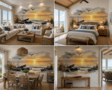 Load image into Gallery viewer, Coastal Sunrise Wall Mural, Beach Bedroom Wallpaper, Airbnb Coastal Decor, Ocean Wall Mural, Peel and Stick Wallpaper, Beach House
