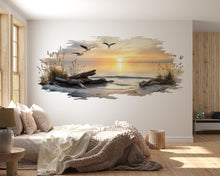 Load image into Gallery viewer, Coastal Sunrise Wall Mural, Beach Bedroom Wallpaper, Airbnb Coastal Decor, Ocean Wall Mural, Peel and Stick Wallpaper, Beach House