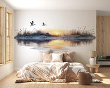 Load image into Gallery viewer, Coastal Sunset Wall Mural, Beach Bedroom Wallpaper, Airbnb Beach Decor, Ocean Peel and Stick Wallpaper, Seagull Wall Mural, Beach House