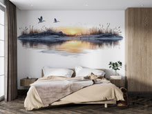 Load image into Gallery viewer, Coastal Sunset Wall Mural, Beach Bedroom Wallpaper, Airbnb Beach Decor, Ocean Peel and Stick Wallpaper, Seagull Wall Mural, Beach House