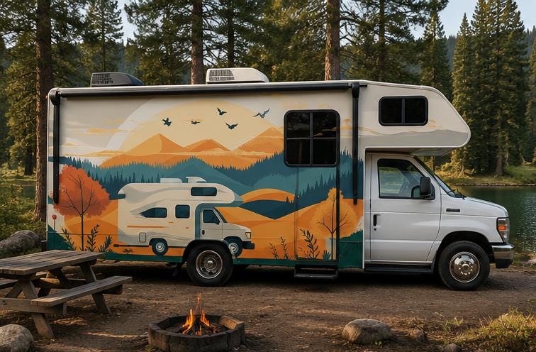 Teardrop Camper Decal, Mountain RV Decal, Forest Trailer Sticker, Travel Trailer Graphic, Camper Wrap, Nature RV Graphics, Camping cv002