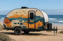 Load image into Gallery viewer, Teardrop Camper Decal, Mountain RV Decal, Forest Trailer Sticker, Travel Trailer Graphic, Camper Wrap, Nature RV Graphics, Camping cv002