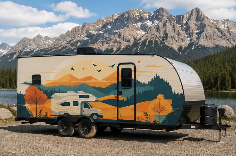 Teardrop Camper Decal, Mountain RV Decal, Forest Trailer Sticker, Travel Trailer Graphic, Camper Wrap, Nature RV Graphics, Camping cv002