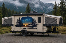 Load image into Gallery viewer, Camping RV Decal, Night Sky Camper Sticker, Campfire RV Wrap, Mountain Forest RV Graphics, Motorhome Vinyl Decal Milky Way Camper Wrap cv003