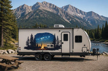 Load image into Gallery viewer, Camping RV Decal, Night Sky Camper Sticker, Campfire RV Wrap, Mountain Forest RV Graphics, Motorhome Vinyl Decal Milky Way Camper Wrap cv003